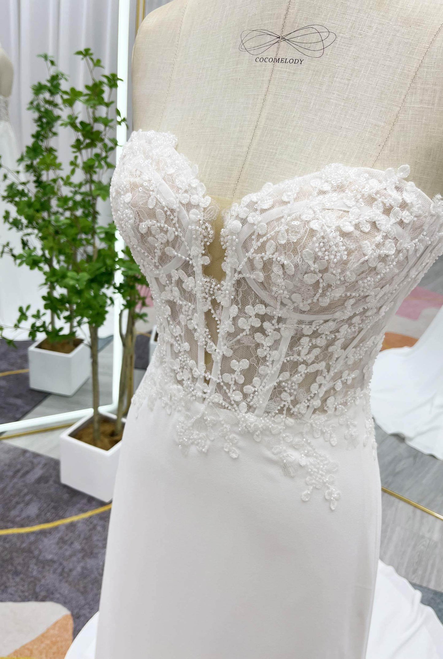 Sheath Court Train Lace Luxuriant Satin Wedding Dress CW3232 - COCOMELODY