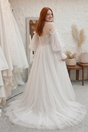 A-Line Court Train Lace Tulle Wedding Dress CW3237