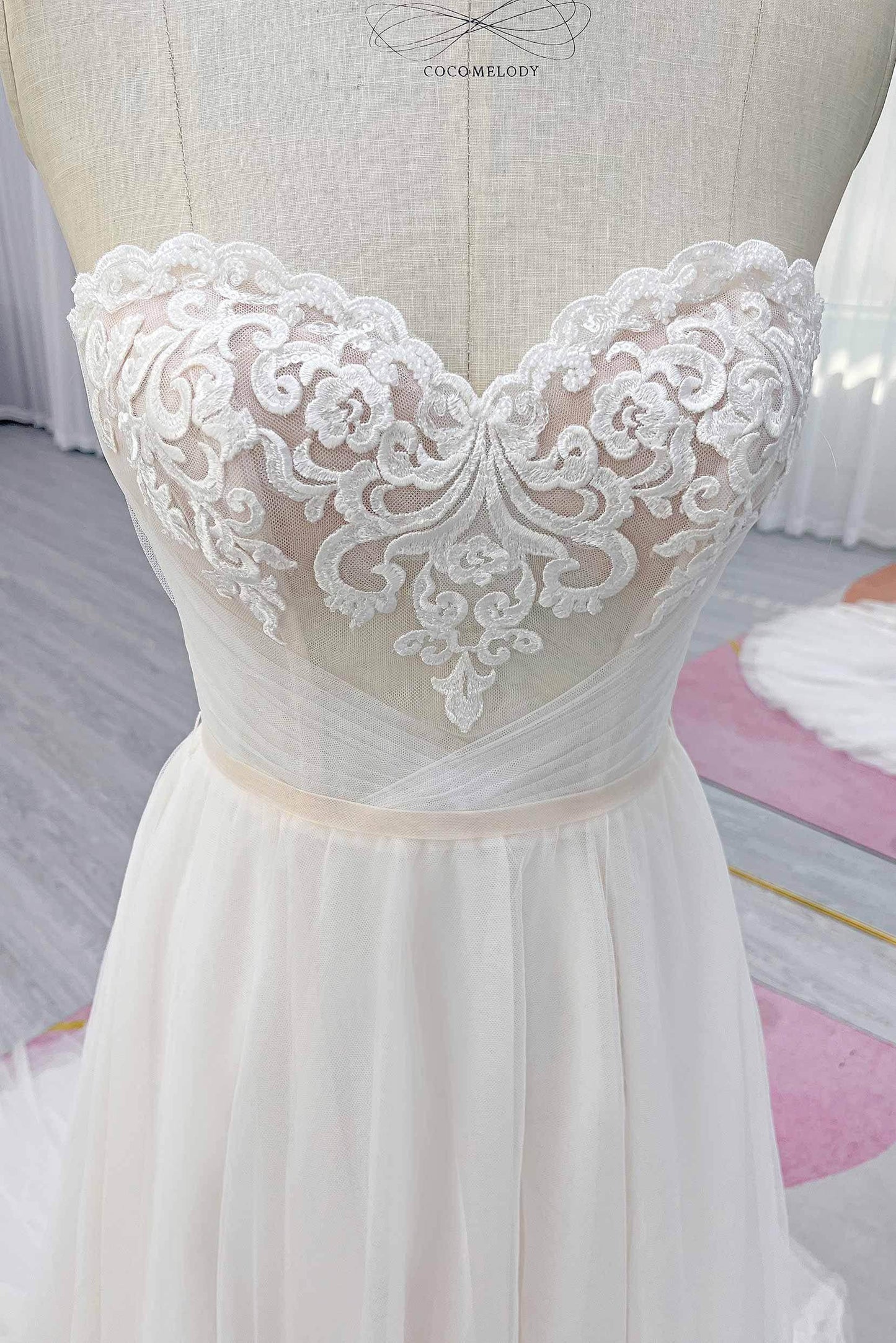 A-Line Court Train Lace Tulle Wedding Dress CW3237 - COCOMELODY