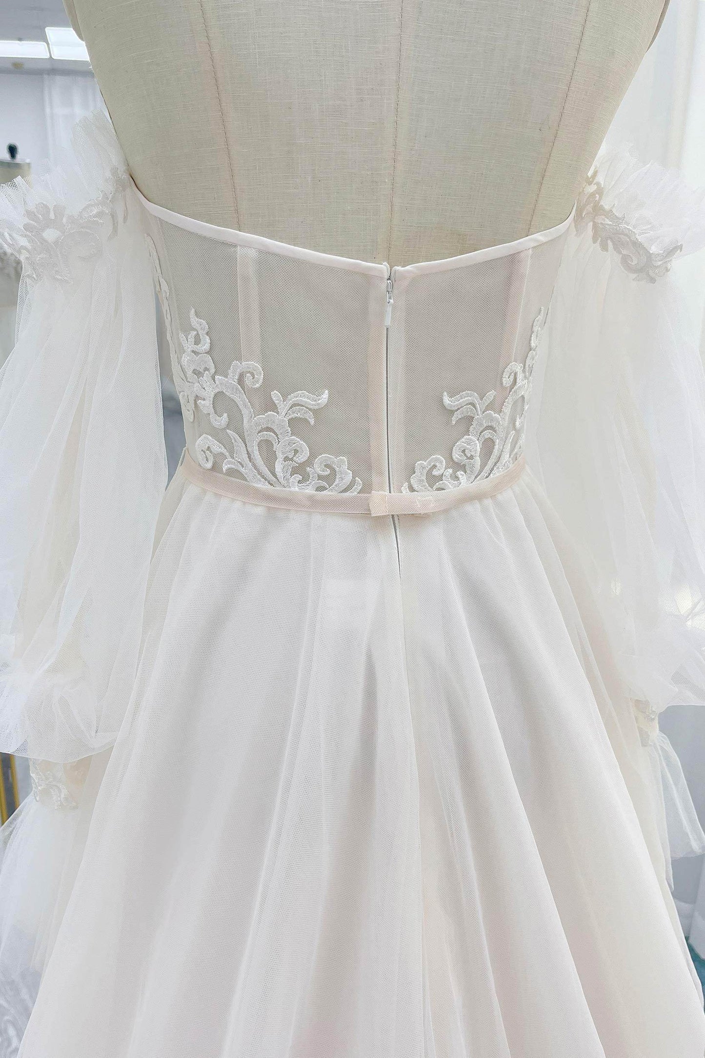 A-Line Court Train Lace Tulle Wedding Dress CW3237 - COCOMELODY
