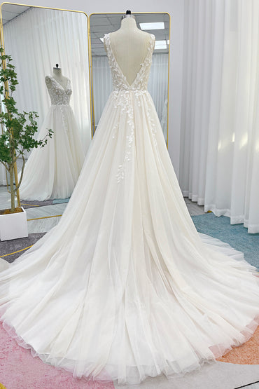 A-Line Court Train Lace Tulle Wedding Dress CW3238