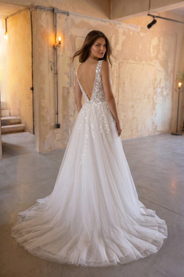 A-Line Court Train Lace Tulle Wedding Dress CW3238 - 35 Days / As Picture:Ivory/Sand / US0-UK2-EUR30 - COCOMELODY