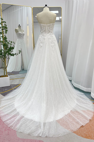 A-Line Court Train Lace Tulle Wedding Dress CW3239
