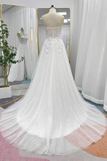 A-Line Court Train Lace Tulle Wedding Dress CW3239 - COCOMELODY