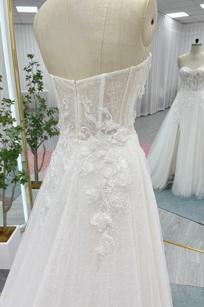 A-Line Court Train Lace Tulle Wedding Dress CW3239