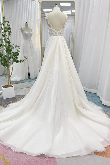 A-Line Court Train Lace Tulle Wedding Dress CW3242 - COCOMELODY