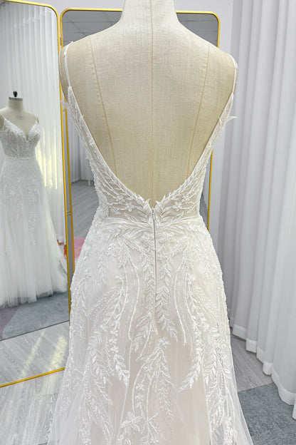 A-Line Court Train Lace Tulle Wedding Dress CW3243