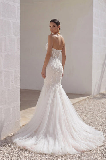 Trumpet-Mermaid Court Train Lace Tulle Wedding Dress CW3244 - 45 Days / As Picture:Ivory/Sand / US0-UK2-EUR30 - COCOMELODY