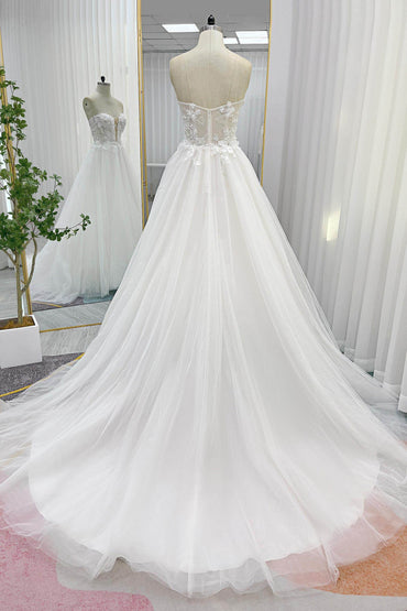 A-Line Court Train Lace Tulle Wedding Dress CW3245 - COCOMELODY