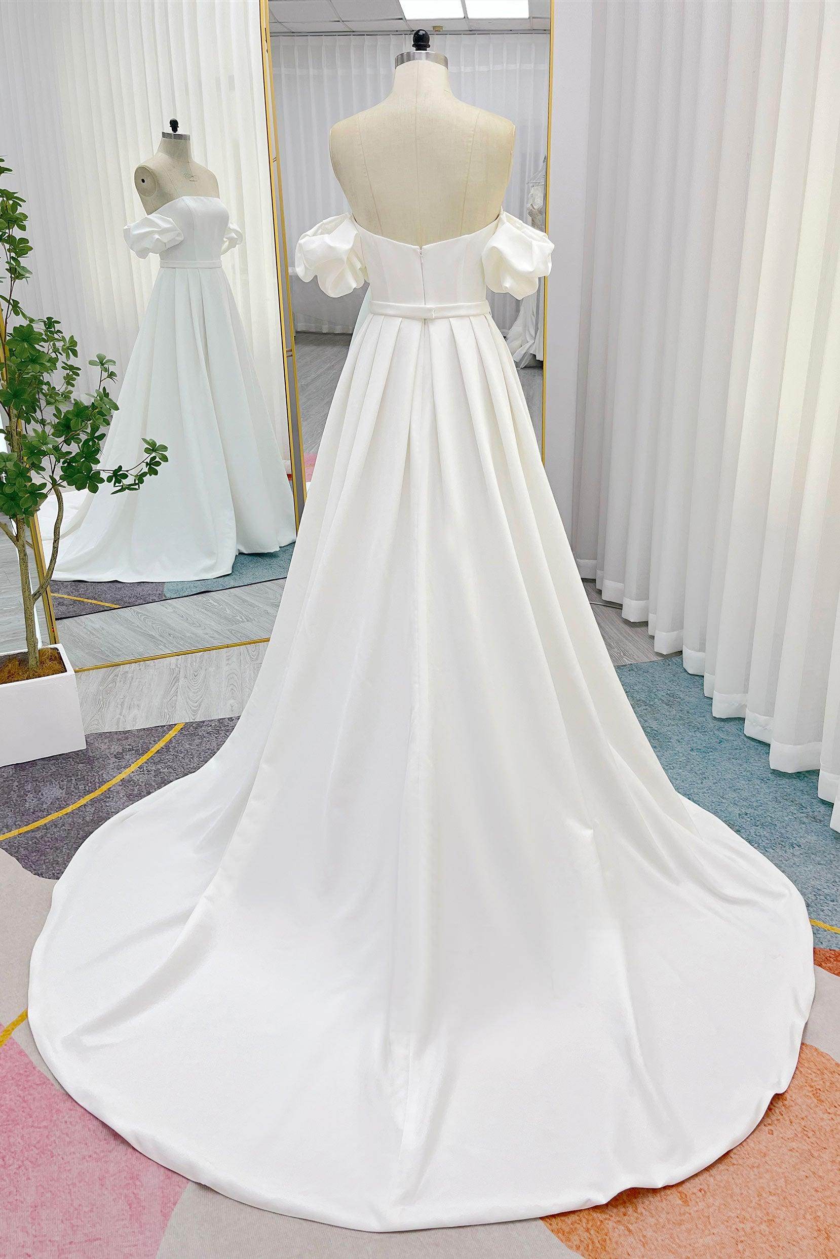 A-Line Court Train Elastic Cloth Wedding Dress CW3247 - COCOMELODY
