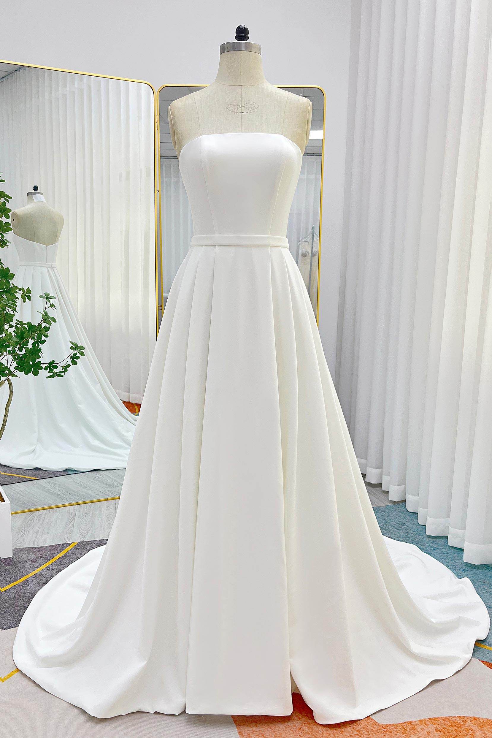A-Line Court Train Elastic Cloth Wedding Dress CW3247 - COCOMELODY