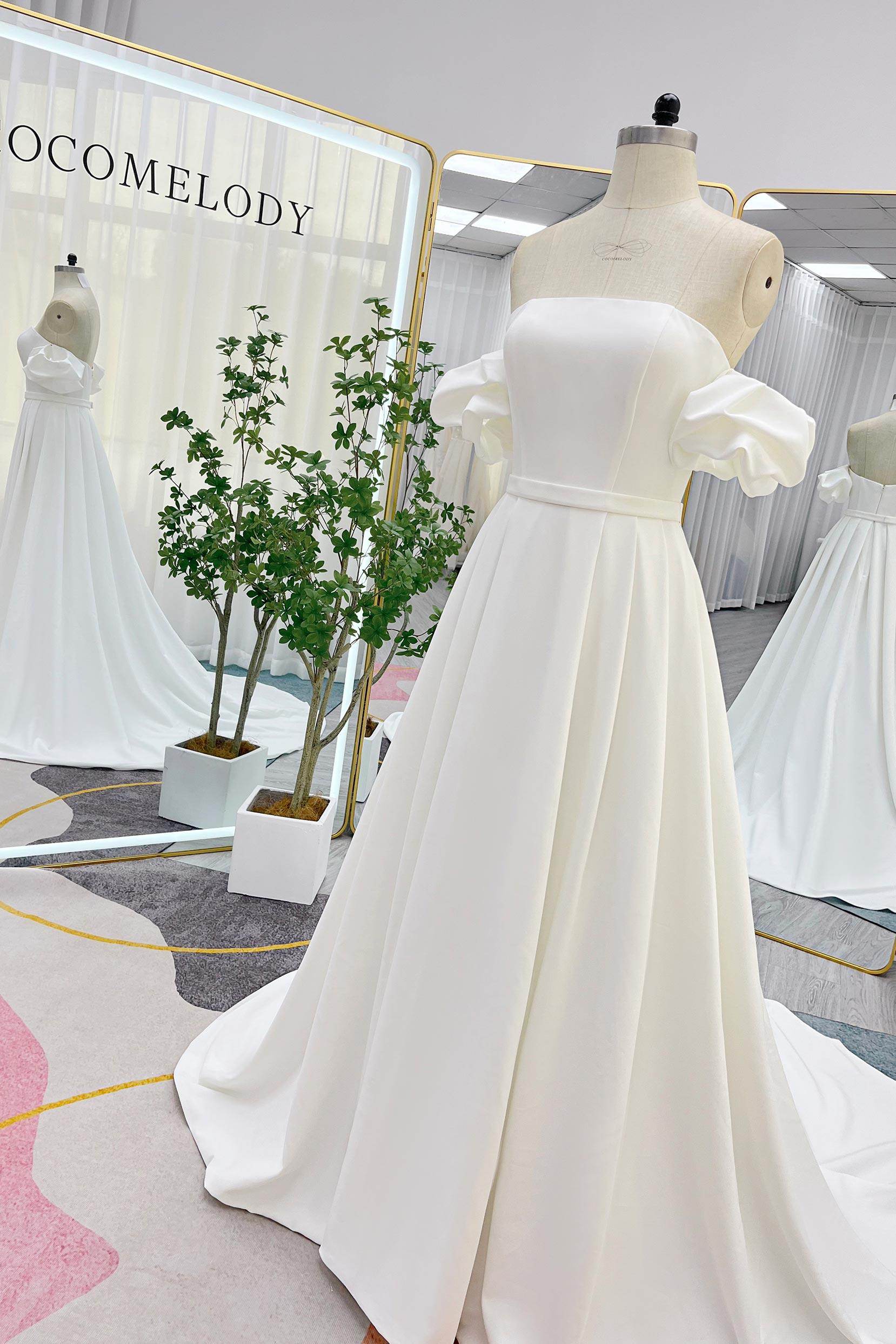 A-Line Court Train Elastic Cloth Wedding Dress CW3247 - COCOMELODY