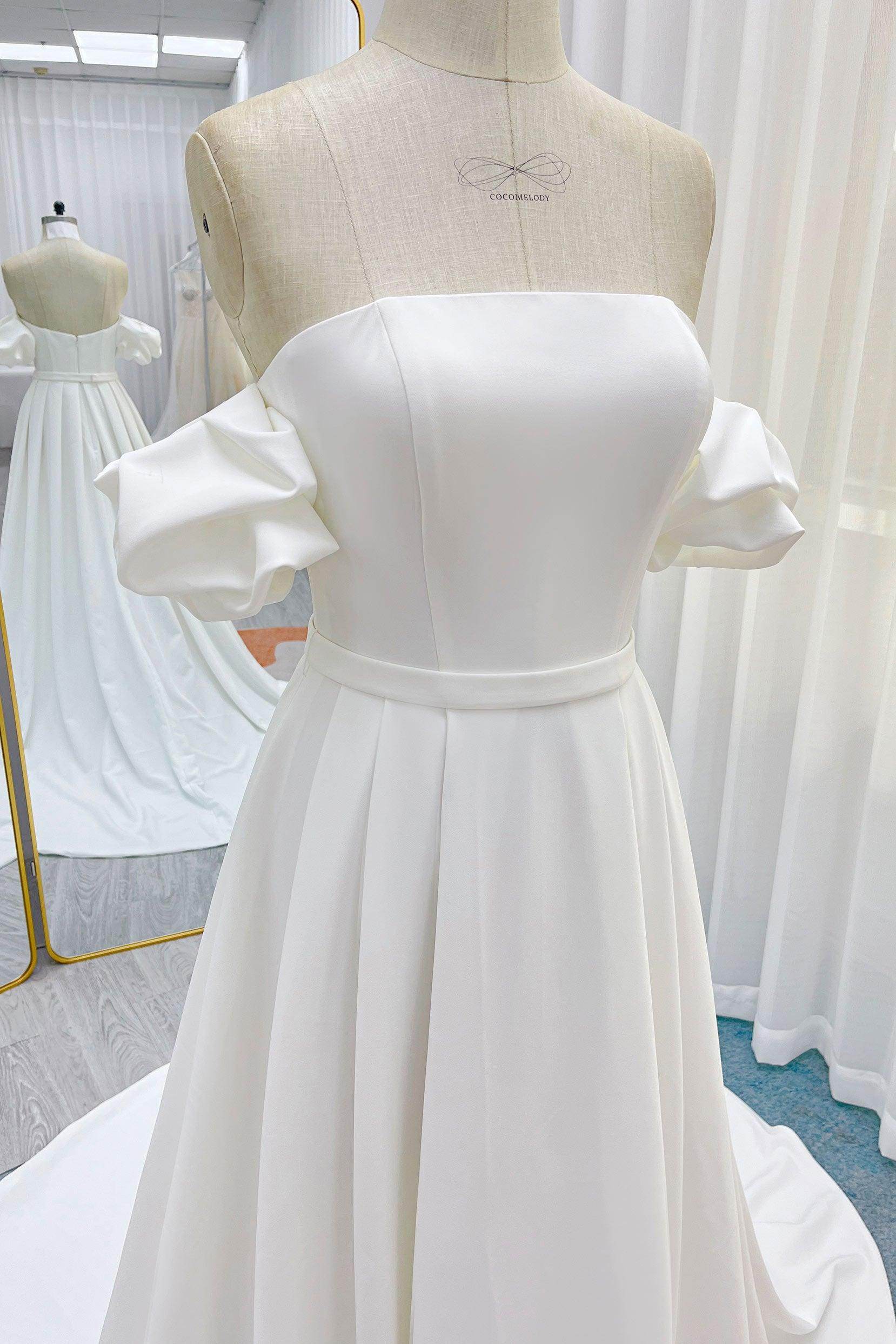 A-Line Court Train Elastic Cloth Wedding Dress CW3247 - COCOMELODY