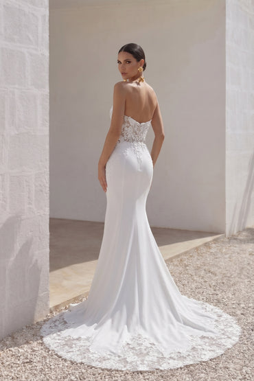 Trumpet-Mermaid Chapel Train Lace Luxuriant Satin Wedding Dress CW3248
