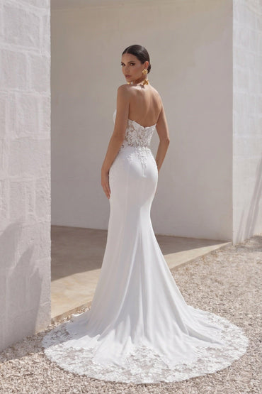 Trumpet-Mermaid Chapel Train Lace Luxuriant Satin Wedding Dress CW3248 - 45 Days / As Picture:Ivory/Nude / US0-UK2-EUR30 - COCOMELODY