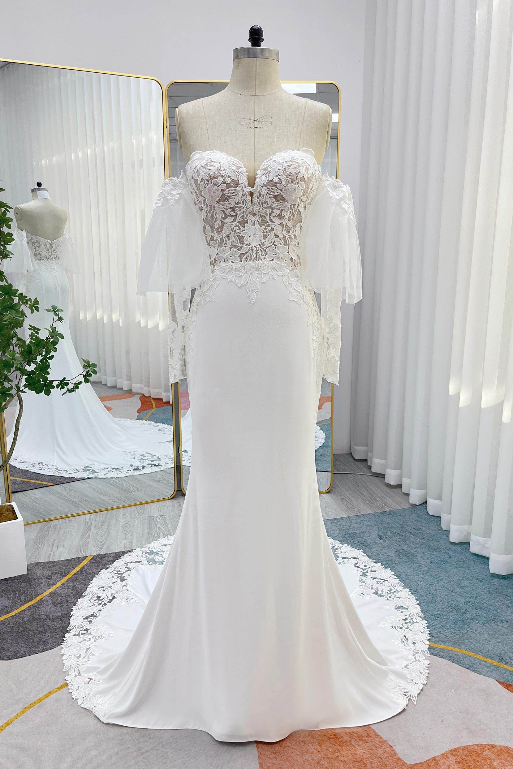 Mermaid Strapless Chapel Train Lace Luxuriant Satin Wedding Dress COCOMELODY CW3248, 45 Days / Ivory / US22-UK24-EUR52 Mermaid Strapless Chapel Train Lace Luxuriant Satin Wedding Dress COCOMELODY CW3248, 45 Days / Ivory / US22-UK24-EUR52
