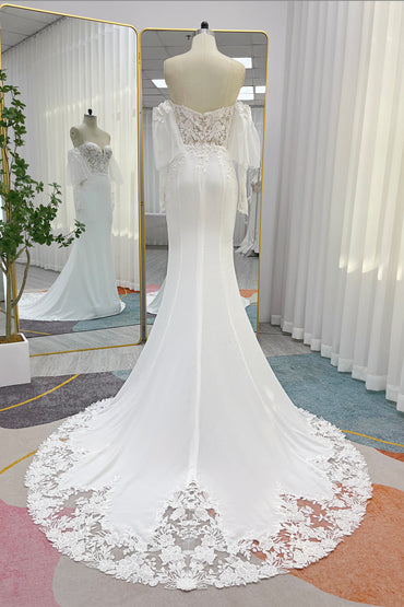 Trumpet-Mermaid Chapel Train Lace Luxuriant Satin Wedding Dress CW3248