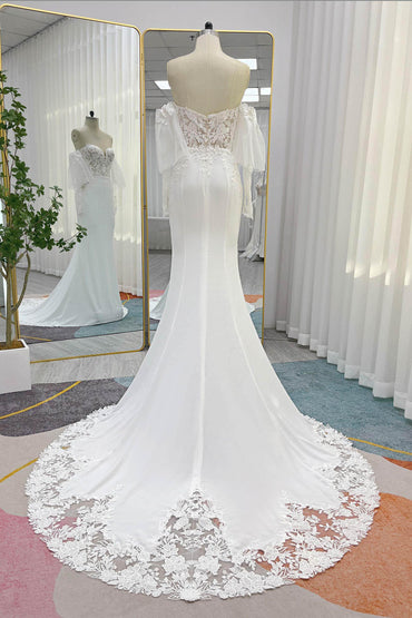 Trumpet-Mermaid Chapel Train Lace Luxuriant Satin Wedding Dress CW3248 - COCOMELODY