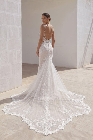 Trumpet-Mermaid Chapel Train Lace Tulle Wedding Dress CW3249 - 45 Days / As Picture:Ivory/Nude / US0-UK2-EUR30 - COCOMELODY