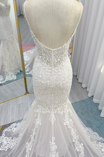 Trumpet-Mermaid Chapel Train Lace Tulle Wedding Dress CW3251