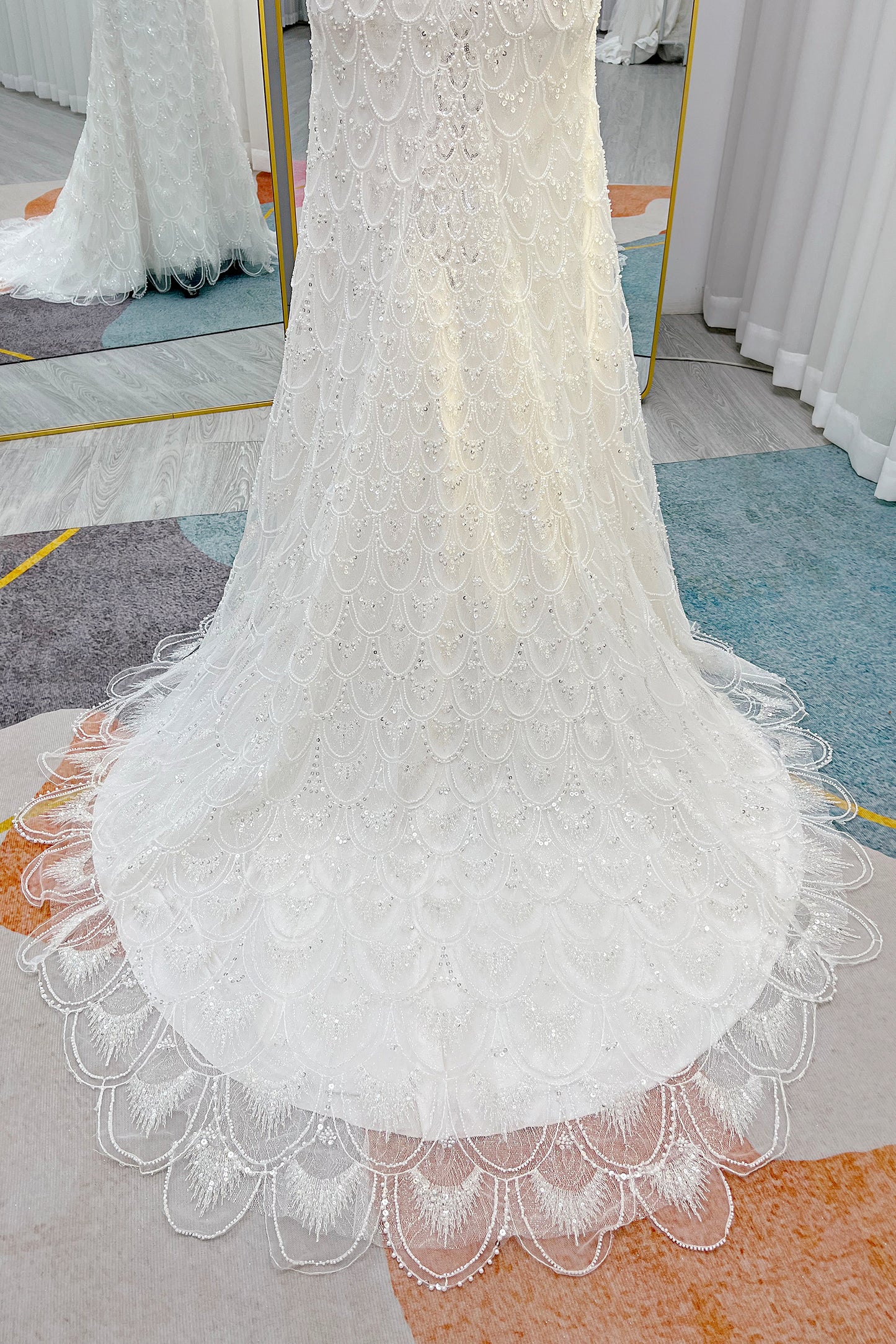 Trumpet-Mermaid Court Train Lace Tulle Wedding Dress CW3252