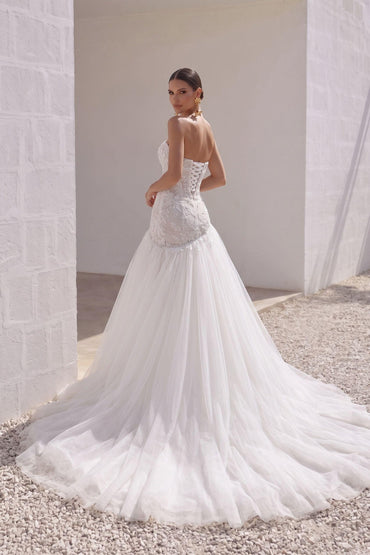 Trumpet-Mermaid Chapel Train Lace Tulle Wedding Dress CW3254 - 45 Days / As Picture:Ivory/Sand / US0-UK2-EUR30 - COCOMELODY