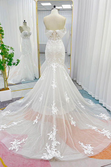 Trumpet-Mermaid Chapel Train Lace Wedding Dress CW3255 - COCOMELODY