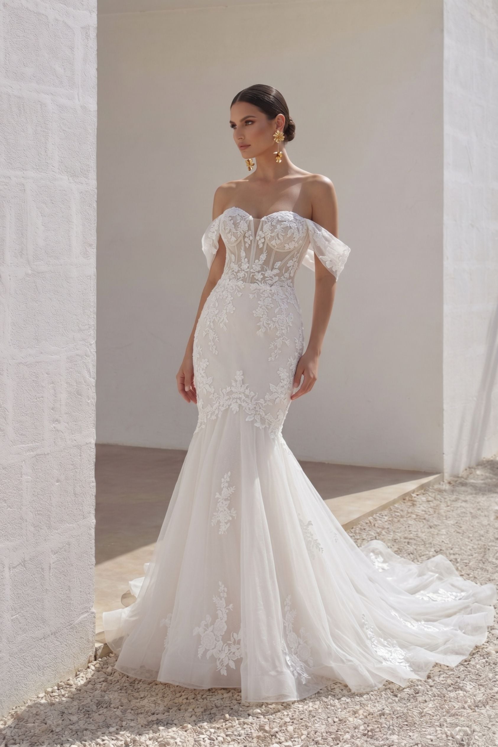 lace off the shoulder trumpet wedding dress Trumpet/Mermaid Off-the-Shoulder Lace Court Train Wedding Dress S3048W - Wedding  Dresses