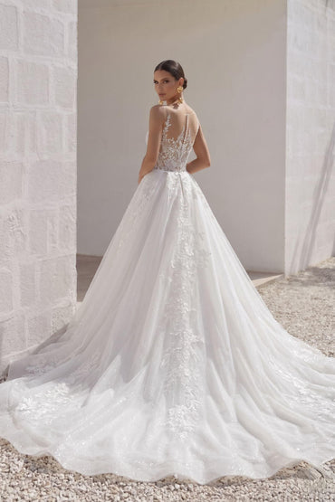 A-Line Chapel Train Lace Tulle Wedding Dress CW3260 - 45 Days / As Picture:Ivory/Nude / US0-UK2-EUR30 - COCOMELODY