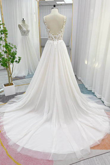 A-Line Court Train Lace Tulle Wedding Dress CW3262 - COCOMELODY