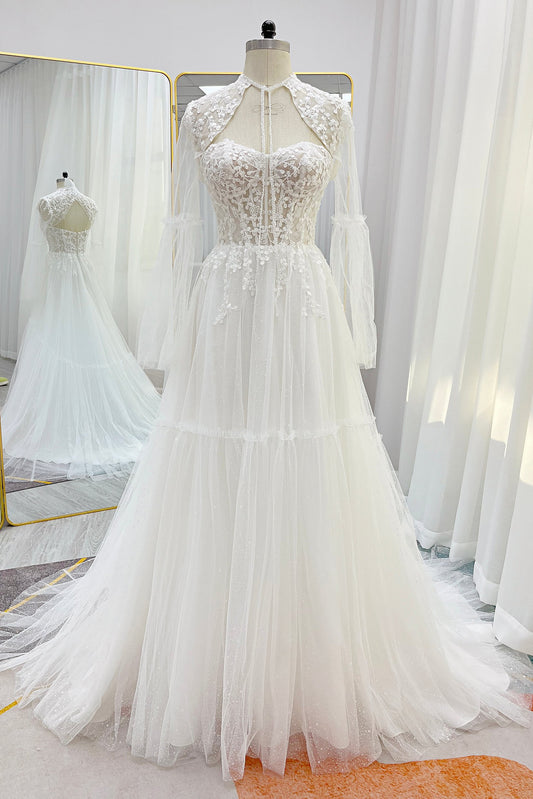 A-Line Court Train Lace Tulle Wedding Dress CW3263