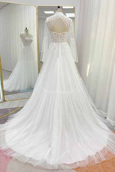 A-Line Court Train Lace Tulle Wedding Dress CW3263 - COCOMELODY