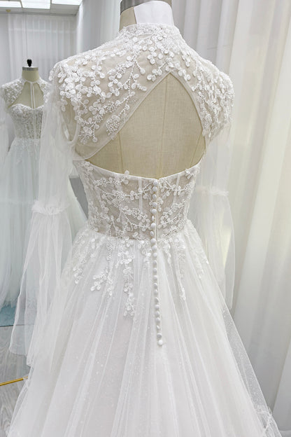 A-Line Court Train Lace Tulle Wedding Dress CW3263