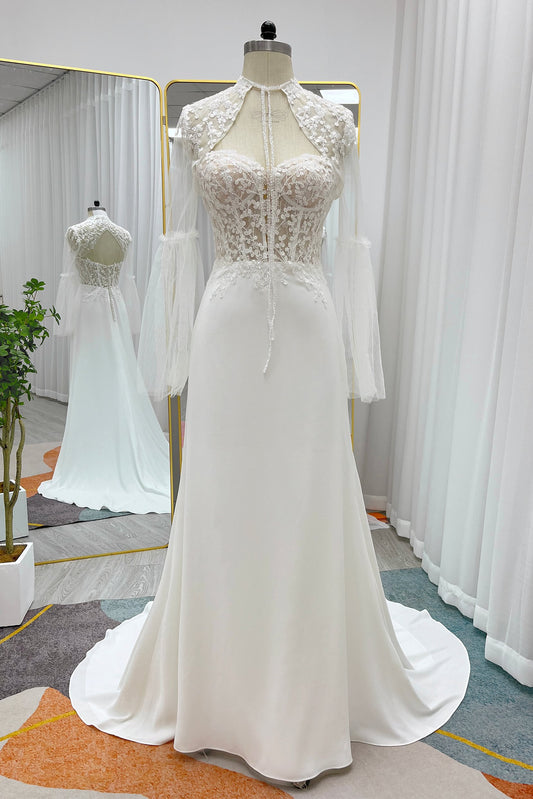 Sheath Court Train Lace Luxuriant Satin Wedding Dress CW3264
