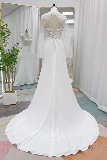 Sheath Court Train Lace Luxuriant Satin Wedding Dress CW3264 - COCOMELODY