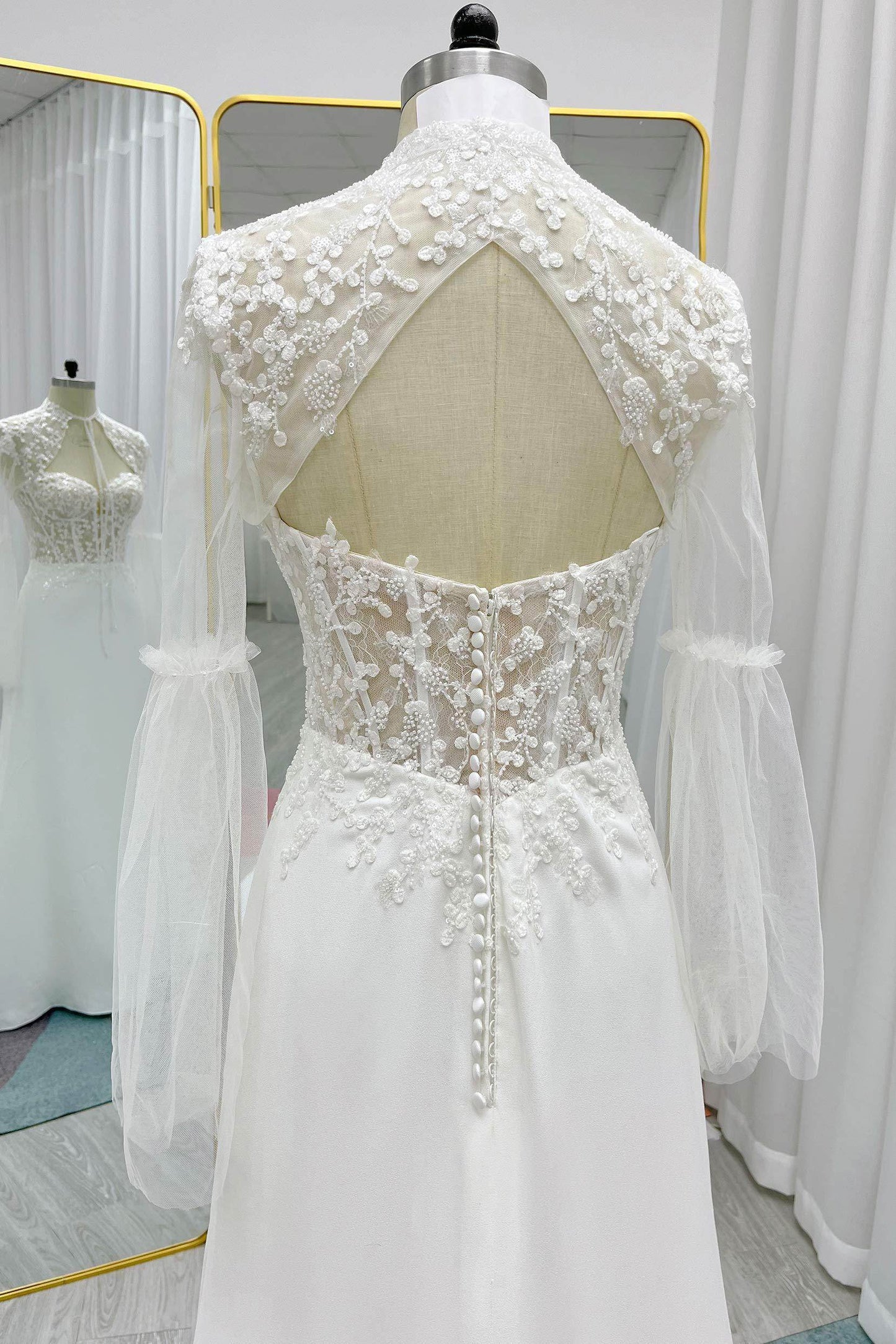 Sheath Court Train Lace Luxuriant Satin Wedding Dress CW3264 - COCOMELODY