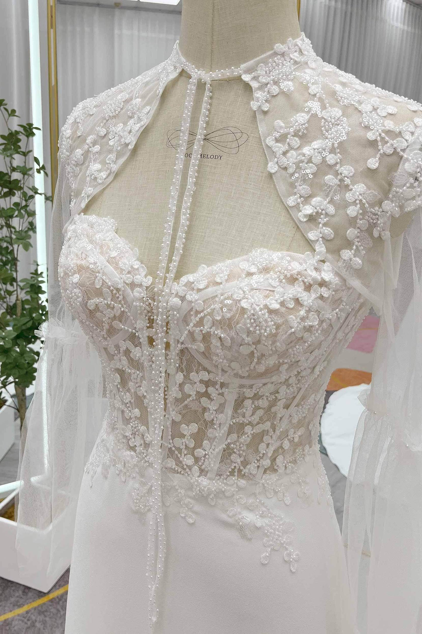 Sheath Court Train Lace Luxuriant Satin Wedding Dress CW3264 - COCOMELODY