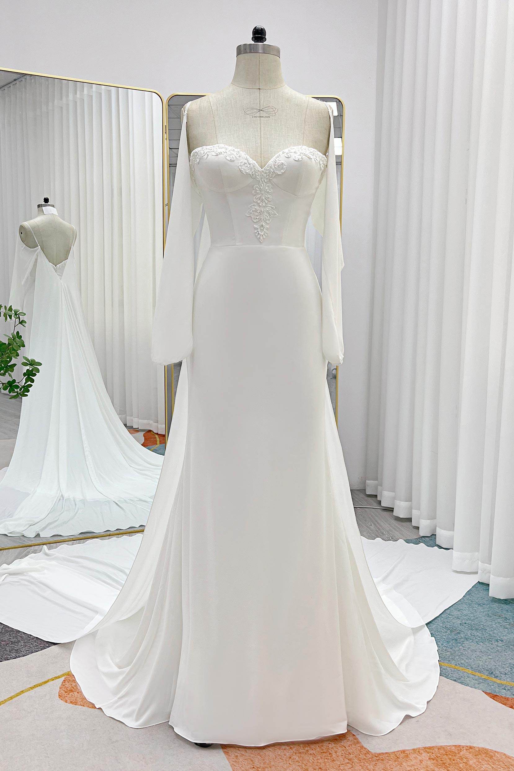 Mermaid Sweetheart Natural Court Train Chiffon Zipper Wedding Dress COCOMELODY CW3267, 35 Days / Black / US16-UK18-EUR46 Mermaid Sweetheart Natural Court Train Chiffon Zipper Wedding Dress COCOMELODY CW3267, 35 Days / Black / US16-UK18-EUR46