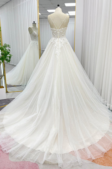 A-Line Court Train Lace Tulle Wedding Dress CW3271