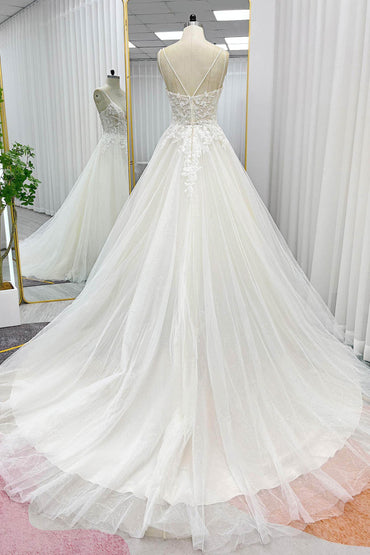 A-Line Court Train Lace Tulle Wedding Dress CW3271 - COCOMELODY