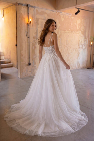 A-Line Court Train Lace Tulle Wedding Dress CW3271 - 35 Days / As Picture:Ivory/Sand / US0-UK2-EUR30 - COCOMELODY