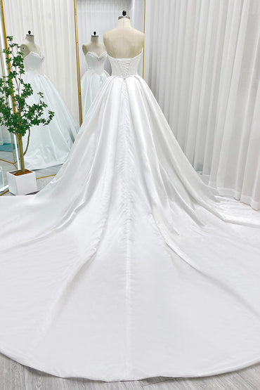 Ball Gown Chapel Train Satin Wedding Dress CW3272