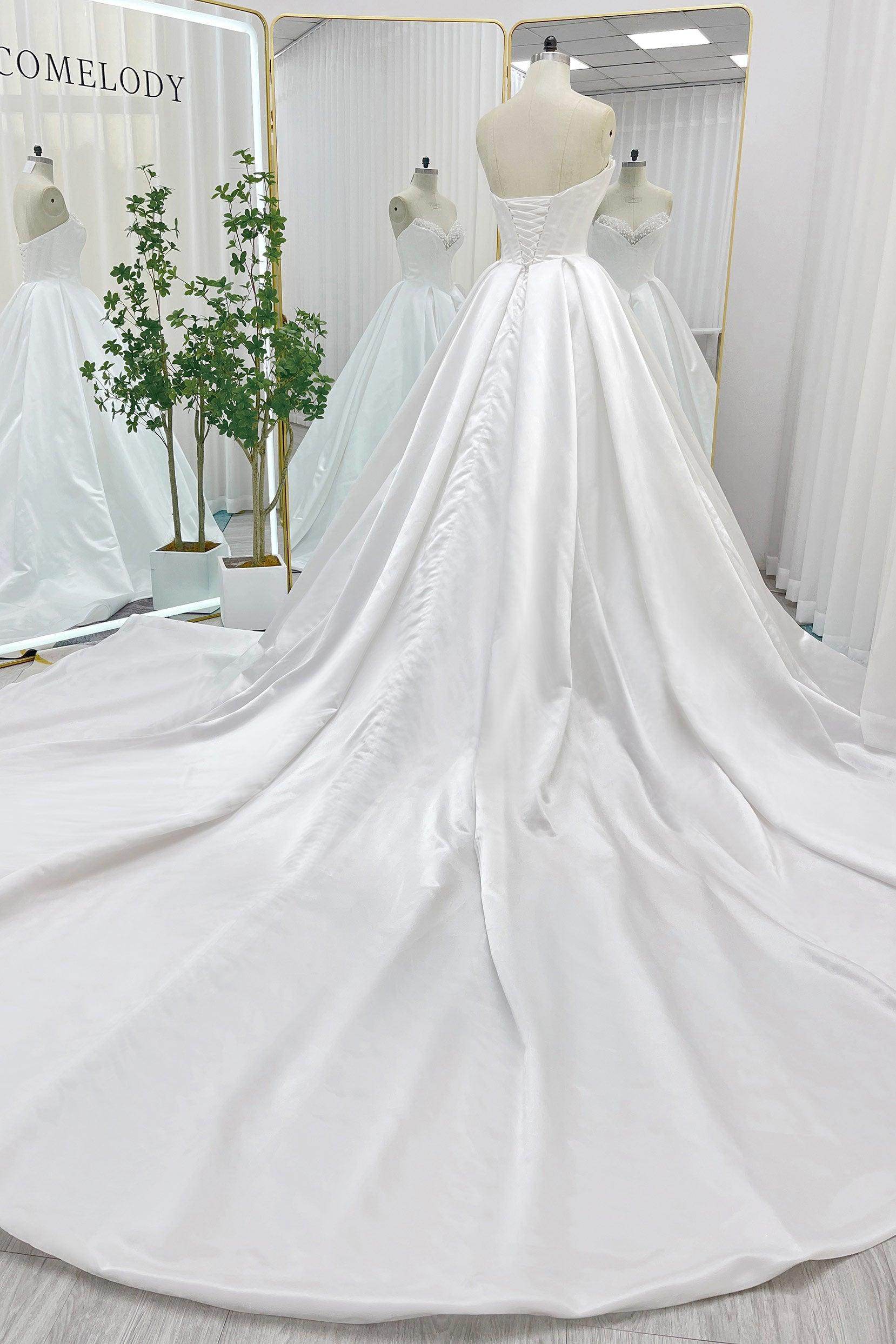 Ball Gown Chapel Train Satin Wedding Dress CW3272CR - COCOMELODY