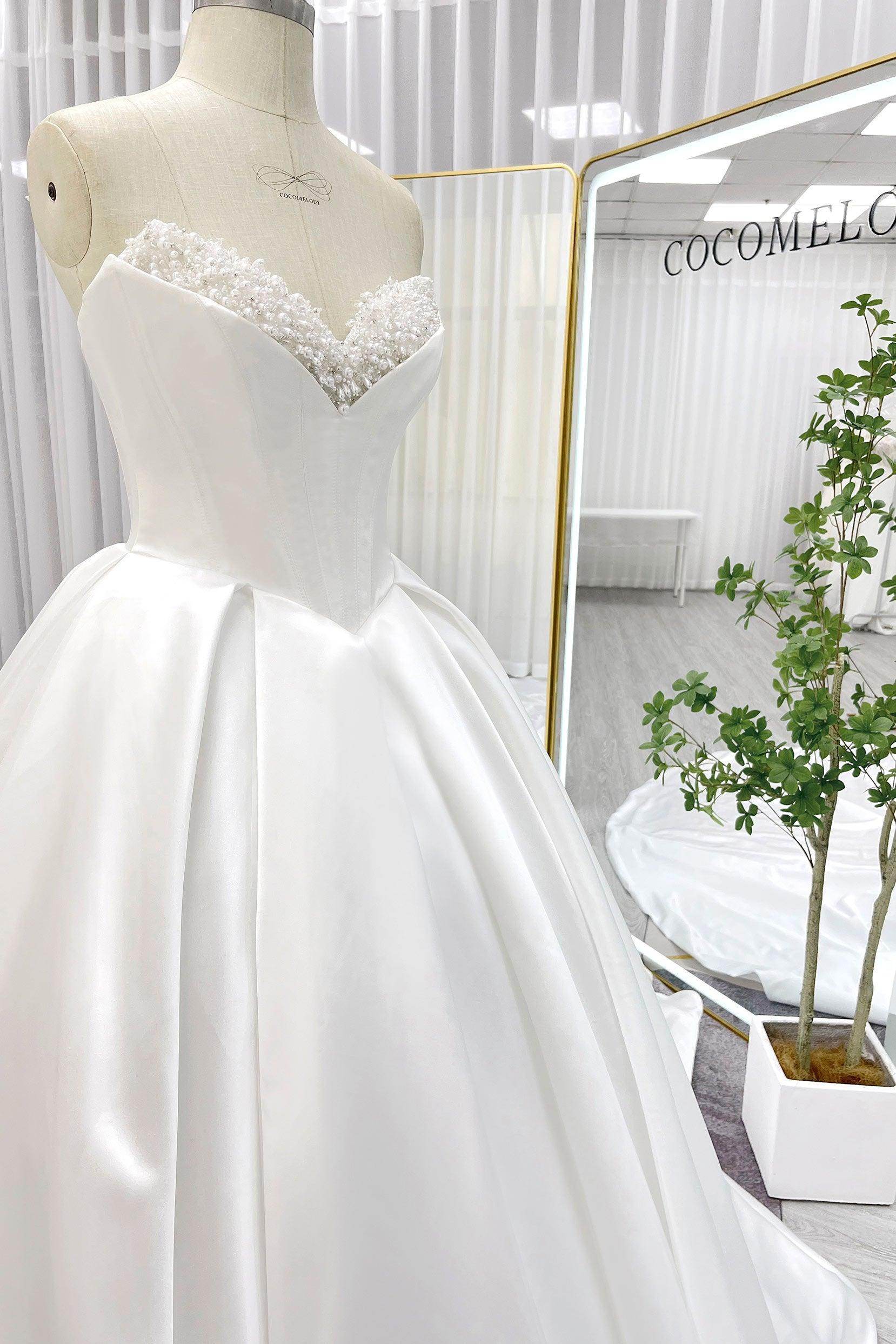 Ball Gown Chapel Train Satin Wedding Dress CW3272CR - COCOMELODY