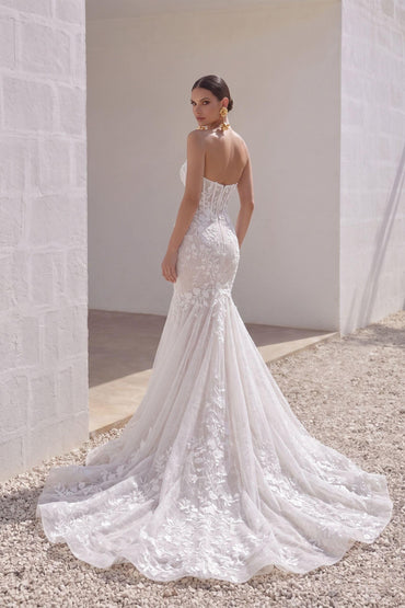Trumpet-Mermaid Court Train Lace Tulle Wedding Dress CW3275 - 45 Days / As Picture:Ivory/Nude / US0-UK2-EUR30 - COCOMELODY