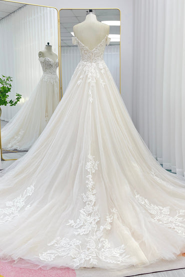 A-Line Chapel Train Lace Tulle Wedding Dress CW3278