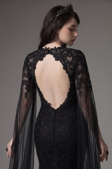 Trumpet-Mermaid Chapel Train Lace Tulle Wedding Dress CW3279 - 45 Days / Black / US0-UK2-EUR30 - COCOMELODY