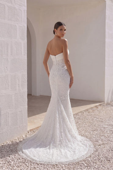 Trumpet-Mermaid Court Train Lace Satin Wedding Dress CW3280 - 35 Days / As Picture:Ivory / US0-UK2-EUR30 - COCOMELODY