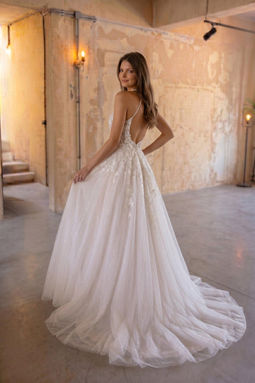 A-Line Court Train Lace Tulle Wedding Dress CW3281 - 45 Days / As Picture:Ivory/Sand / US0-UK2-EUR30 - COCOMELODY