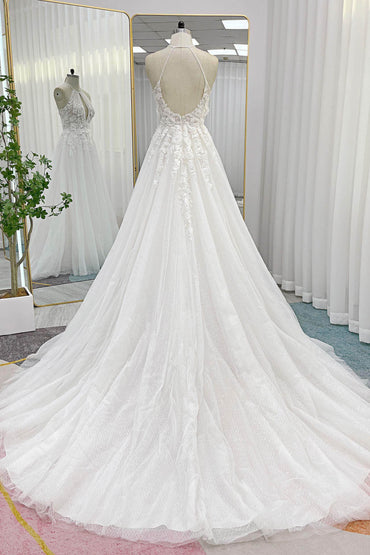 A-Line Court Train Lace Tulle Wedding Dress CW3281 - COCOMELODY